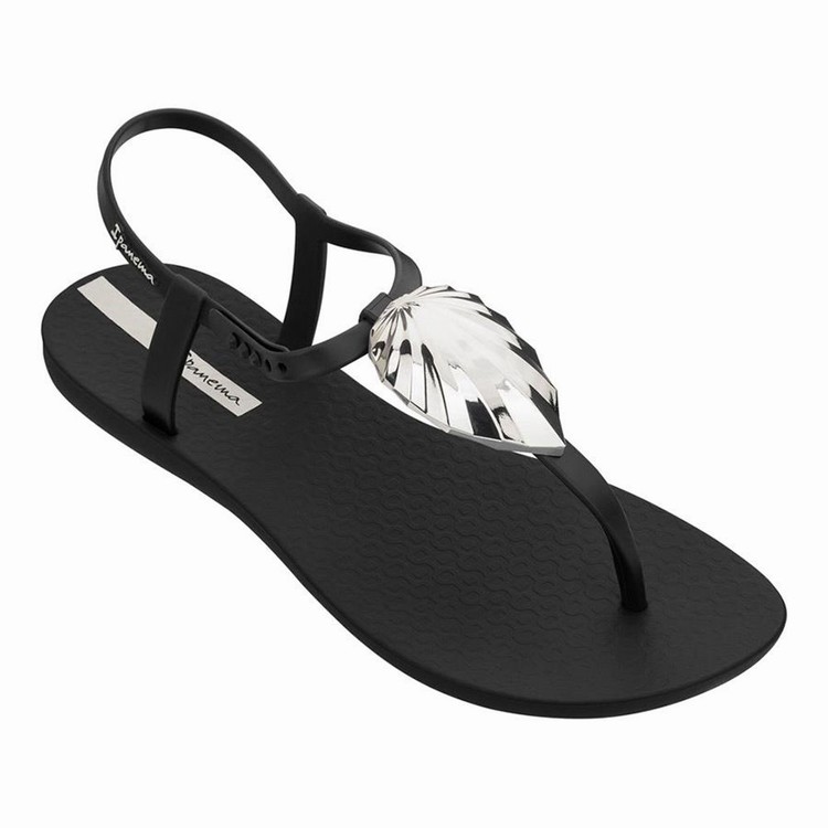 Sandales Ipanema Leaf Noir Argent Femme | VYK-4201430