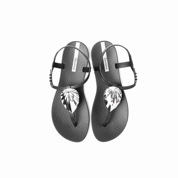 Sandales Ipanema Leaf Noir Argent Femme | VYK-4201430