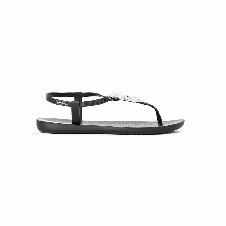 Sandales Ipanema Leaf Noir Argent Femme | VYK-4201430