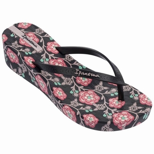 Tongs Ipanema Floral Plat Wedge Noir Rose Femme | PUV-4505143