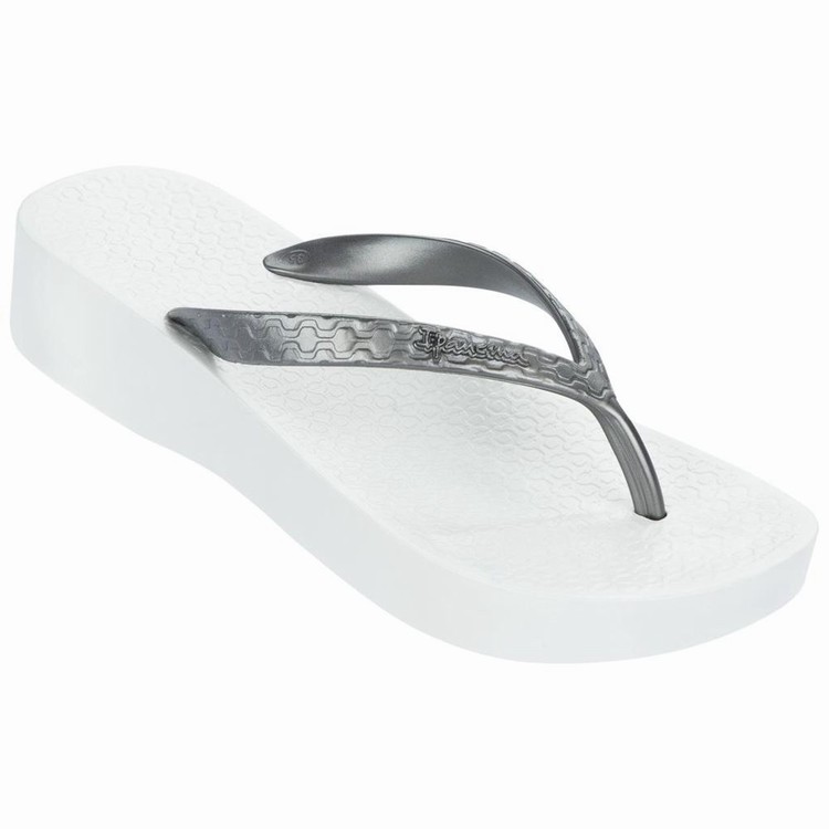 Tongs Ipanema Brasil Tropical Plat Blanche Argent Femme | JST-1582320