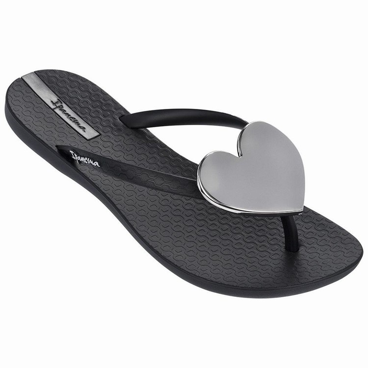 Tongs Ipanema Maxi Fashion II Noir Argent Femme | JWM-3544836