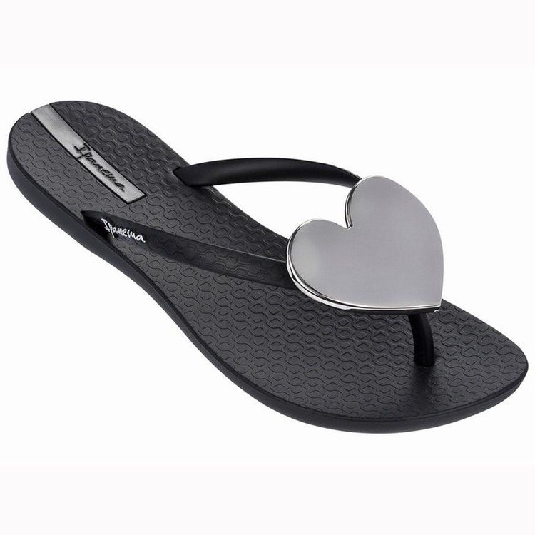 Tongs Ipanema Wave Heart Noir Argent Femme | TFU-9506668