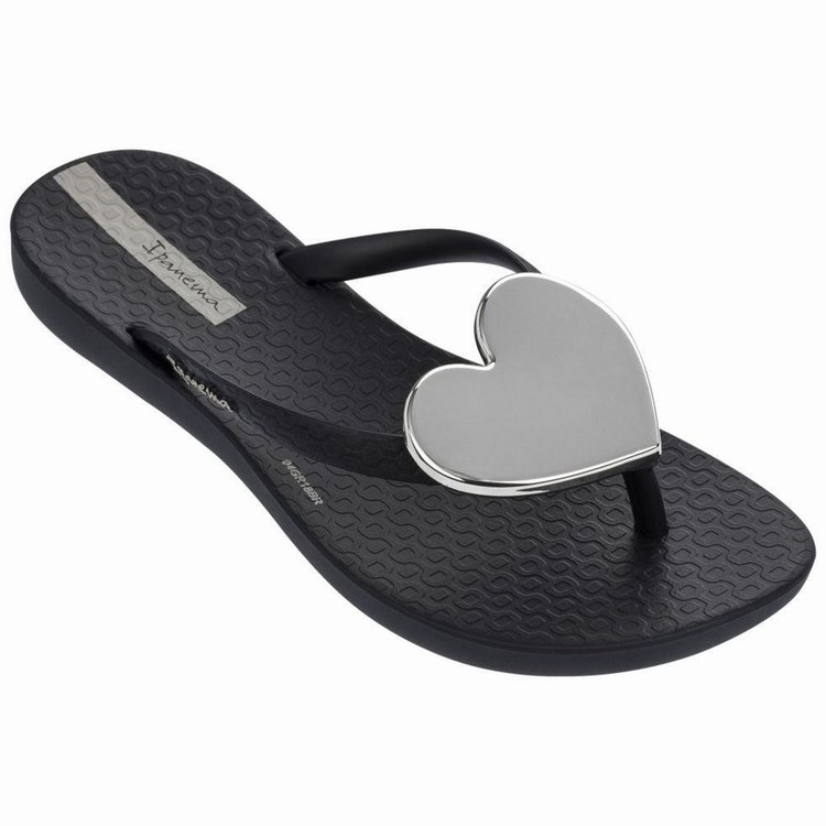 Tongs Ipanema Maxi Fashion Noir Argent Enfant | GUM-2145250